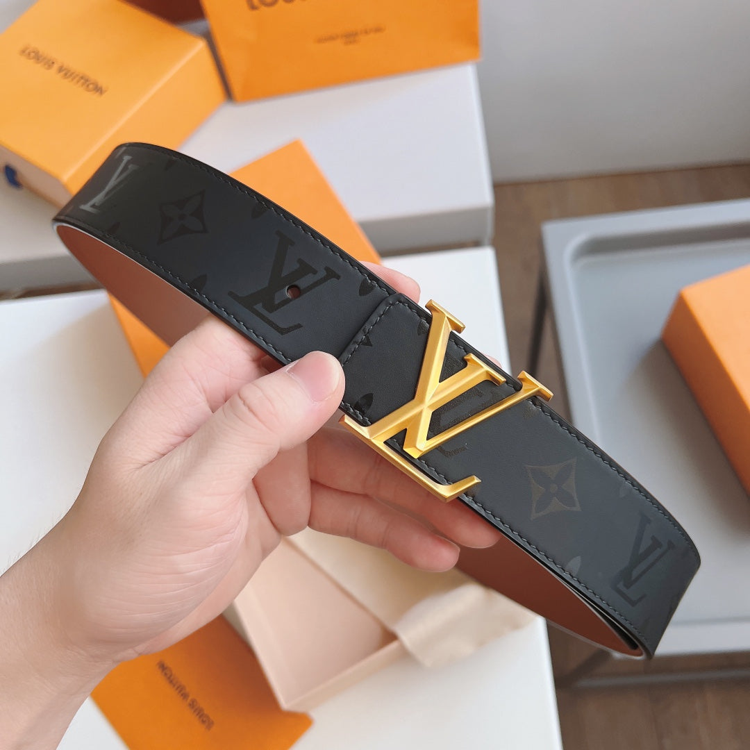 Louis Vuitton LV Initiales 40mm Belt in Black Monogram Leather with Gold-Tone Buckle