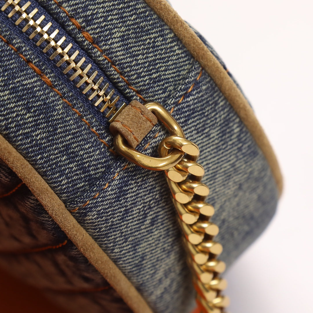Saint Laurent Quilted Denim Bag with Gold YSL Monogram Logo