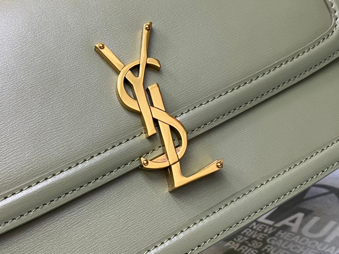 Saint Laurent Solferino Medium Shoulder Bag in Light Sage Green Leather