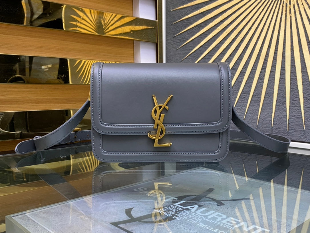 Saint Laurent Solferino Small Satchel in Box Saint Laurent Leather - Grey