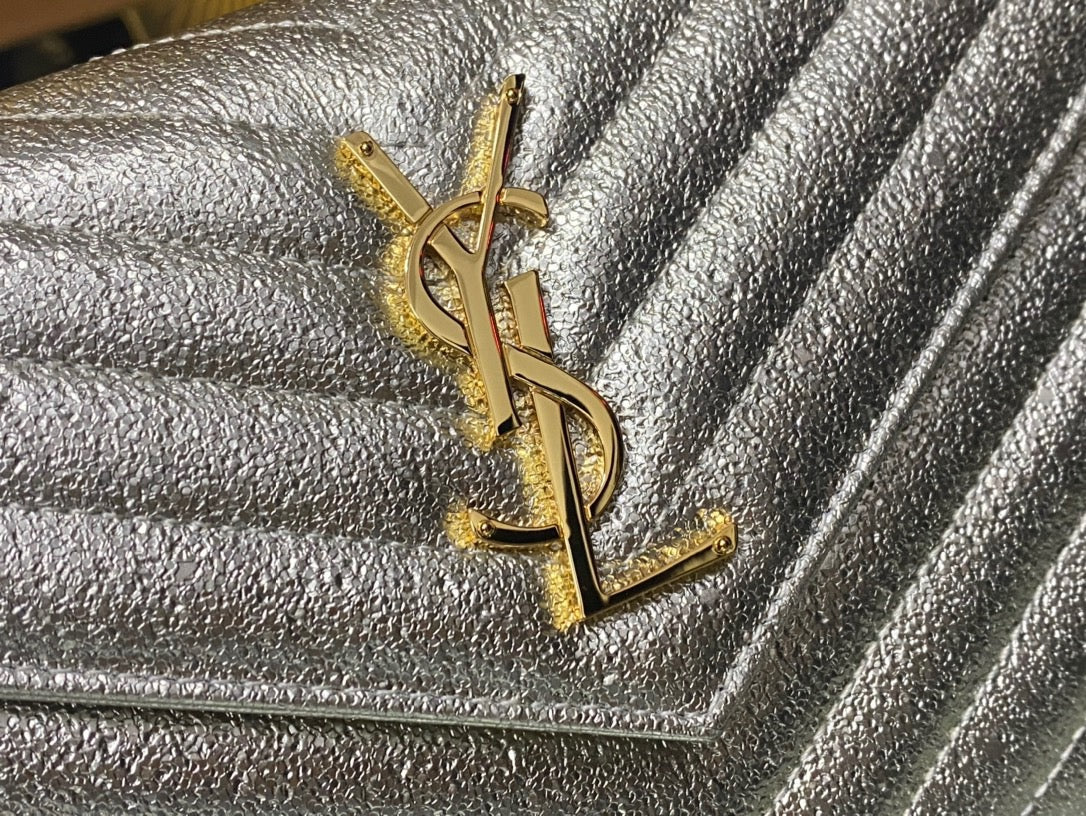 Saint Laurent Cassandre Matelassé Chain Wallet in Silver Quilted Leather