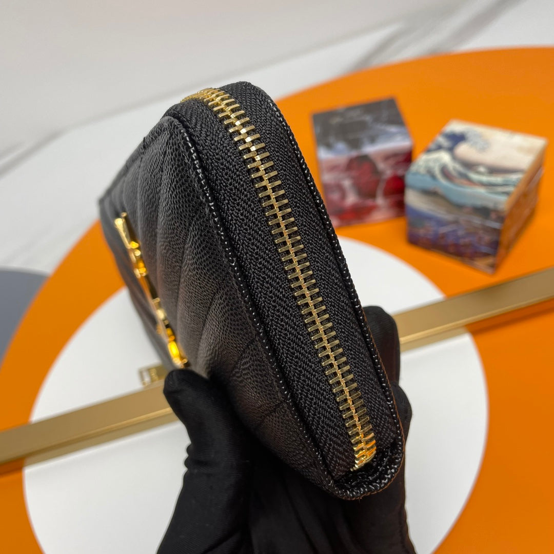 Saint Laurent Monogram Quilted Leather Zip-Around Wallet - Black/Gold