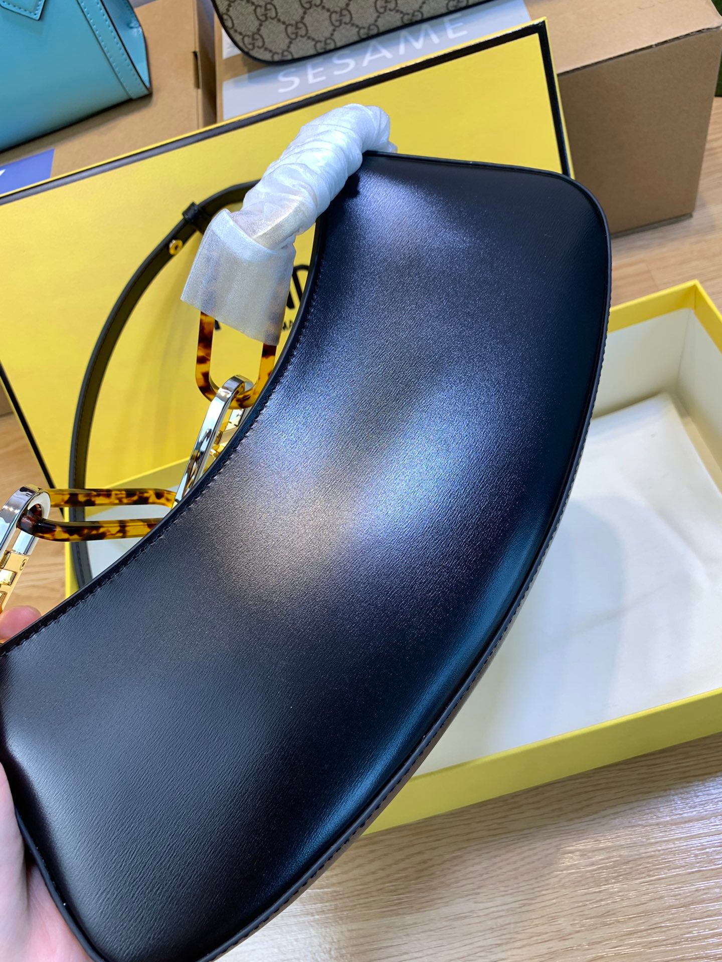 Fendi Fendigraphy Small Black Leather Hobo Bag - Luxury Designer Handbag