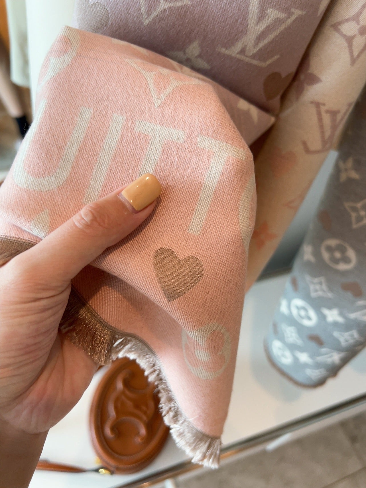 Women's Monogram Print Shawl Scarf - Pink and Navy Blue Gradient Large Pashmina Wrap