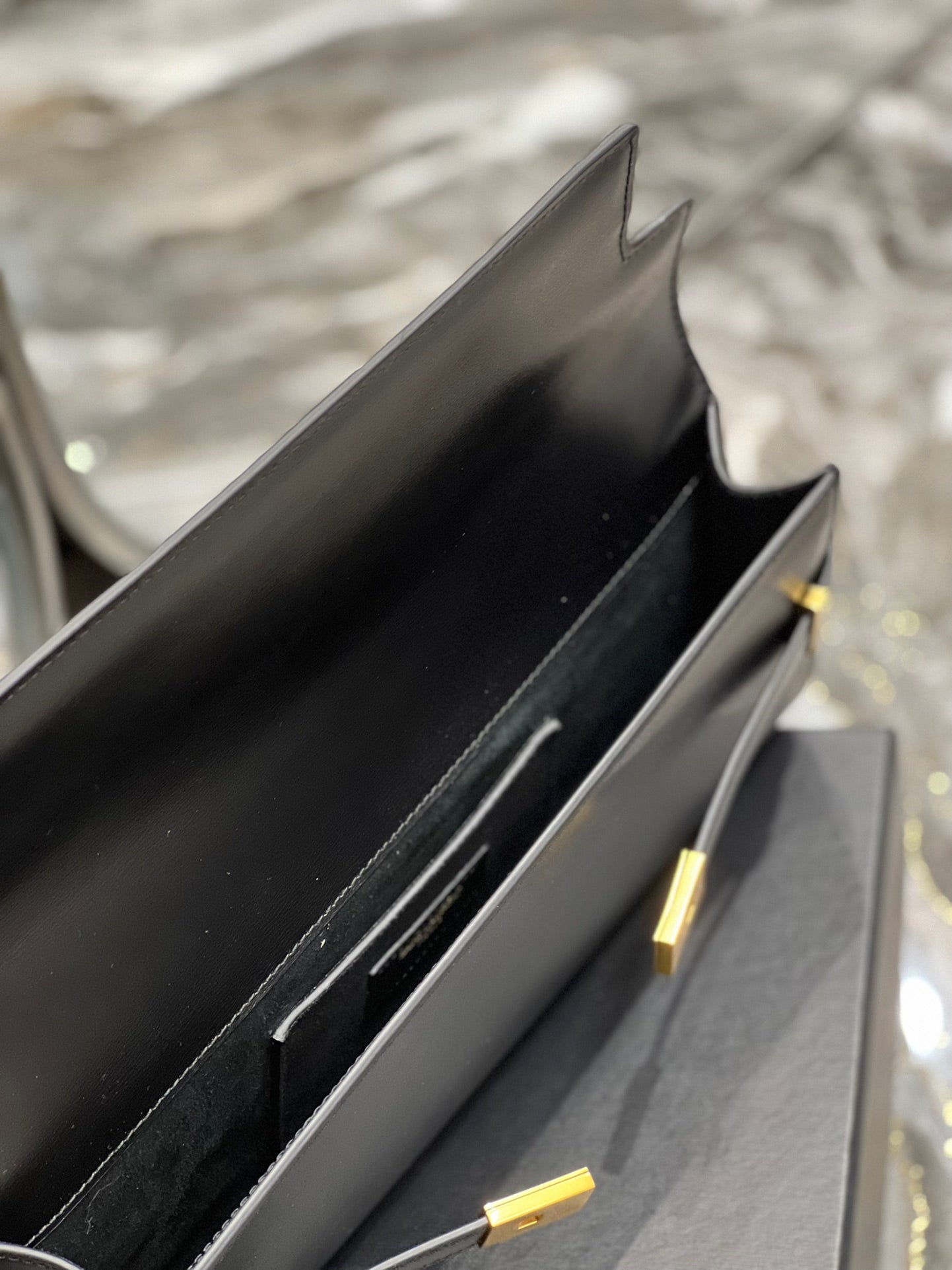 Sophisticated Black Leather Evening Clutch Bag with Gold-Tone Hardware