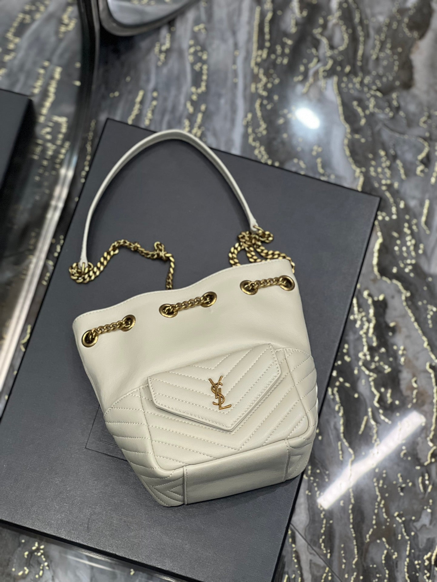 Saint Laurent Joe Mini Bucket Backpack in Quilted Leather - Beige