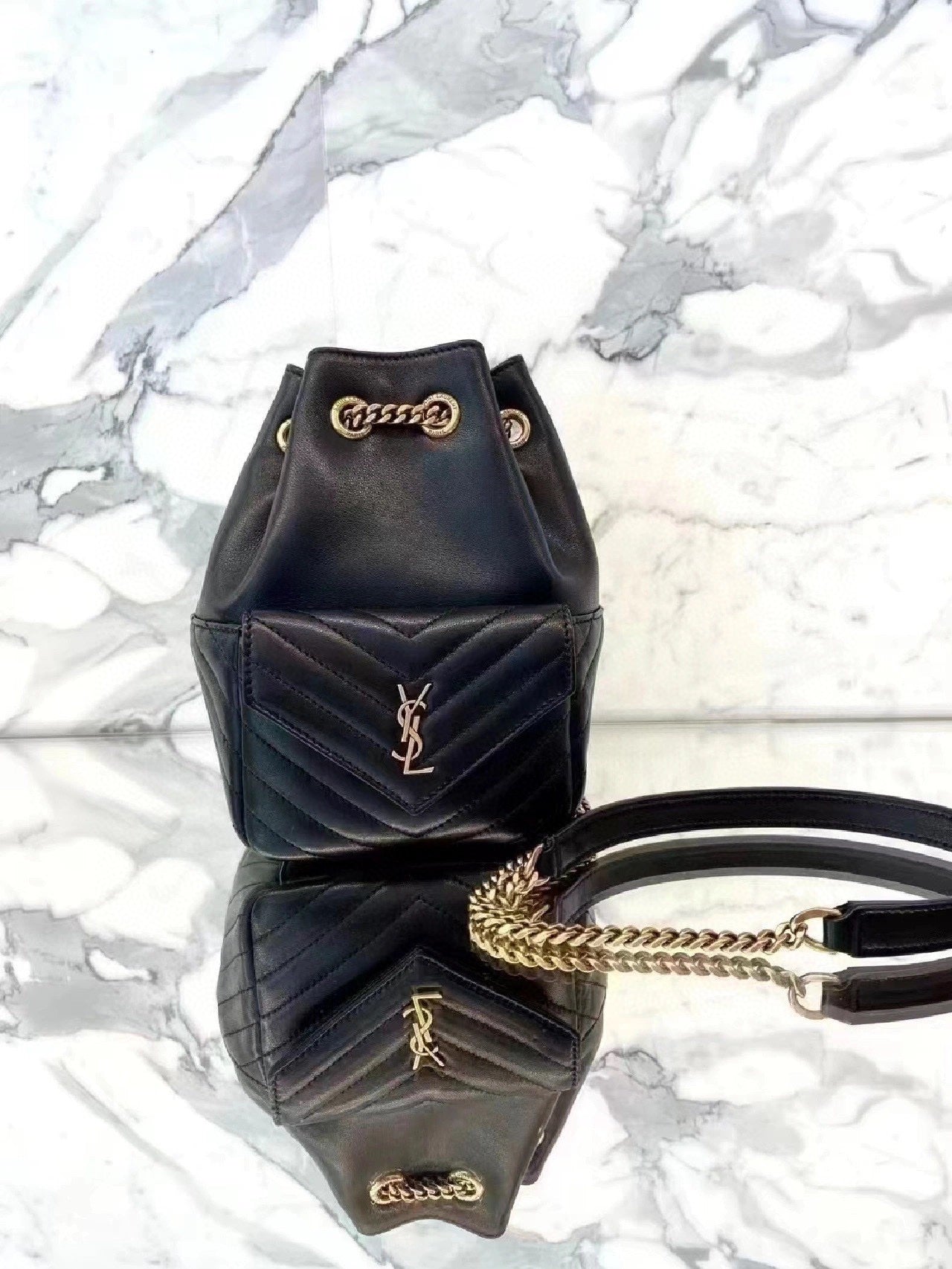 Saint Laurent Joe Mini Bucket Bag in Quilted Lambskin Leather - Black