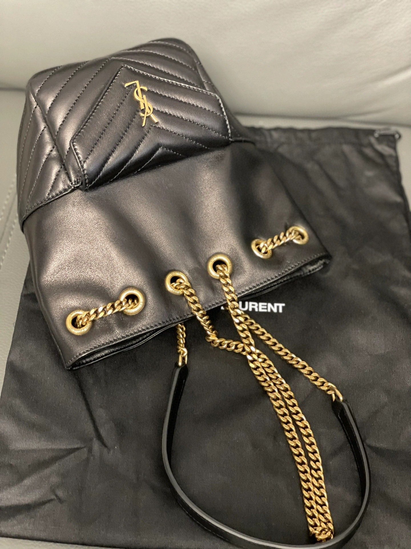 Saint Laurent Joe Mini Bucket Bag in Quilted Lambskin Leather - Black