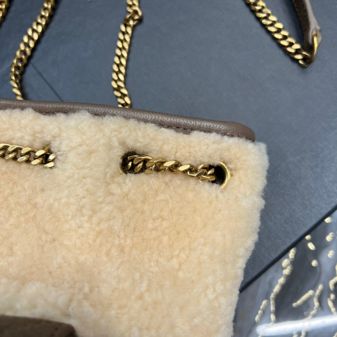 Saint Laurent Joe Small Bucket Bag in Suede and Shearling