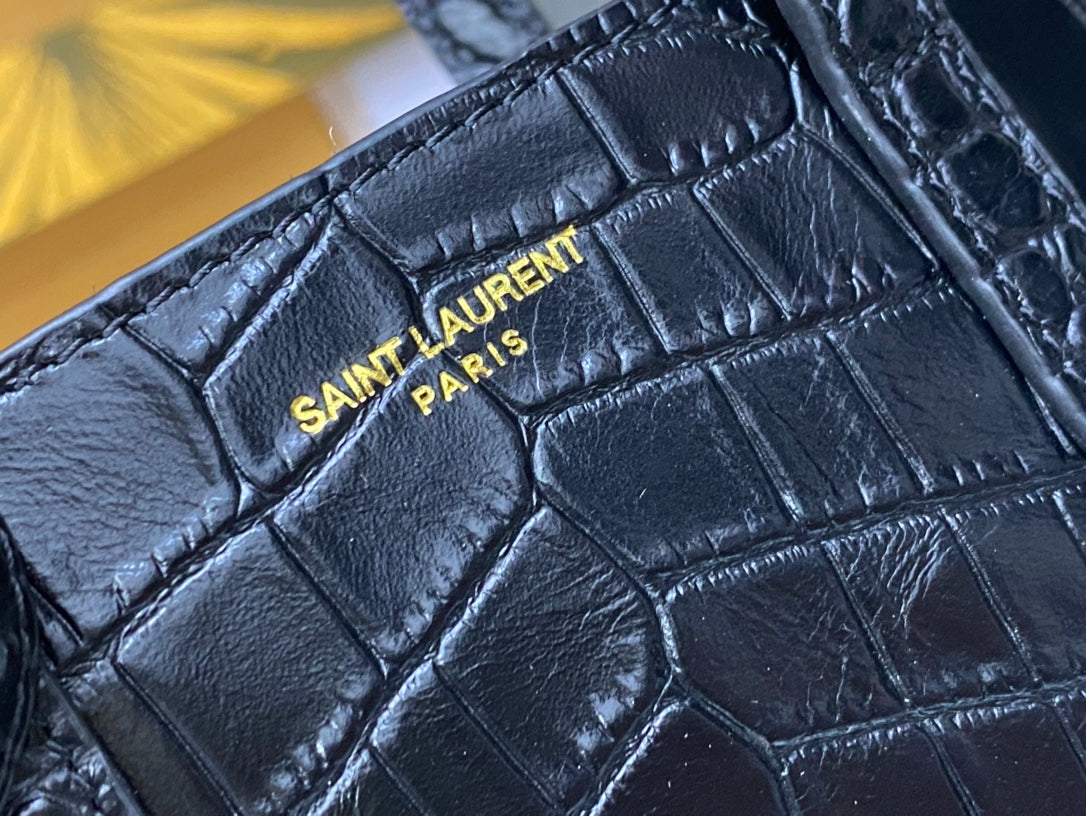 Saint Laurent Toy North/South Shopping Tote in Crocodile-Embossed Leather - Black