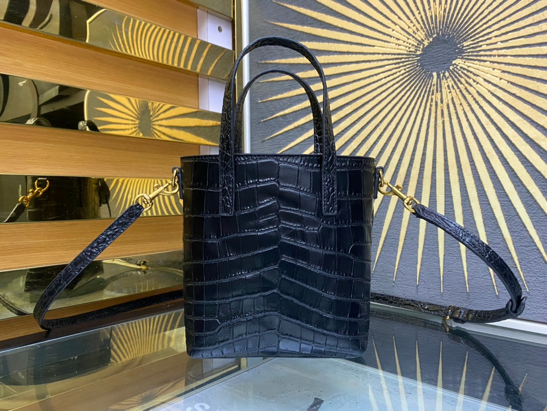 Saint Laurent Toy North/South Shopping Tote in Crocodile-Embossed Leather - Black
