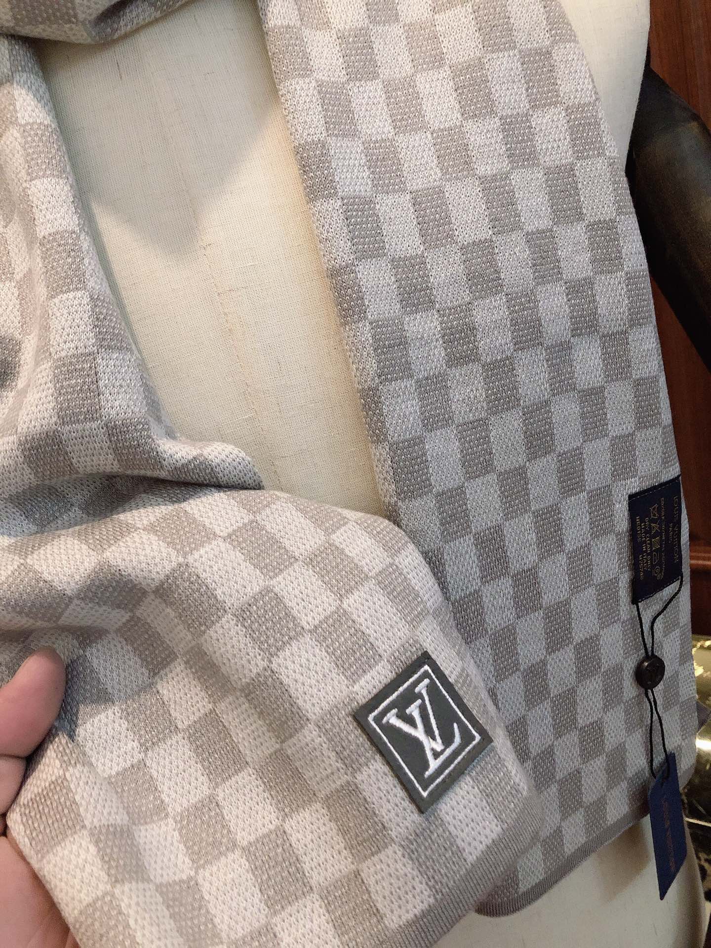 Grey and White Checkered Damier Scarf - Luxury Wool Blend Winter Accessory for Men and Women