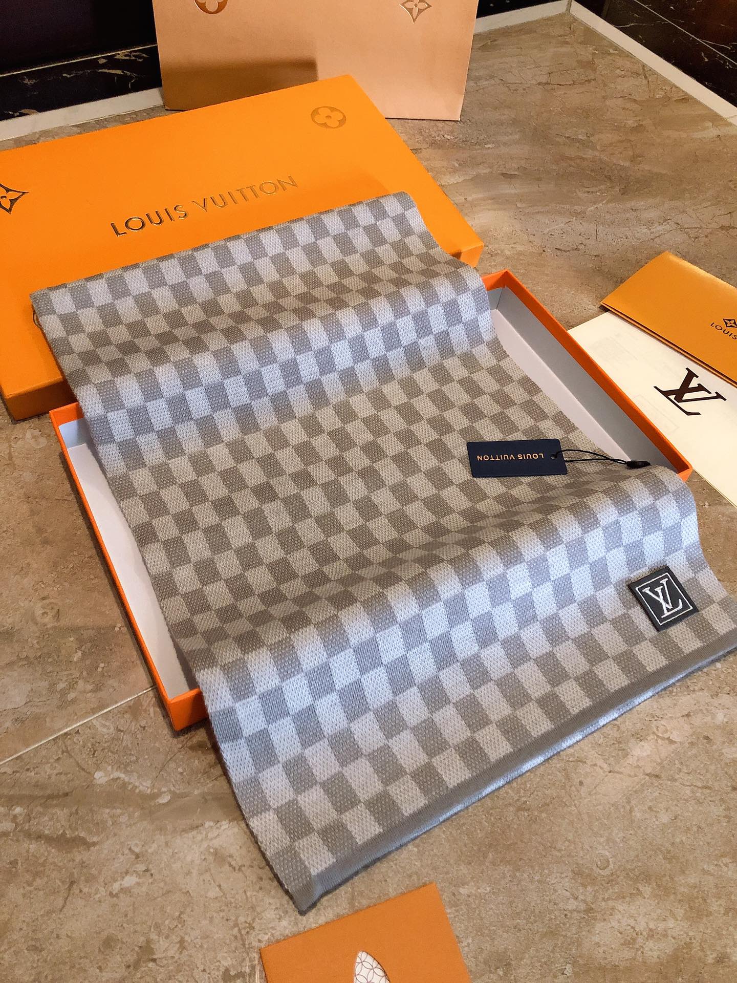 Grey and White Checkered Damier Scarf - Luxury Wool Blend Winter Accessory for Men and Women