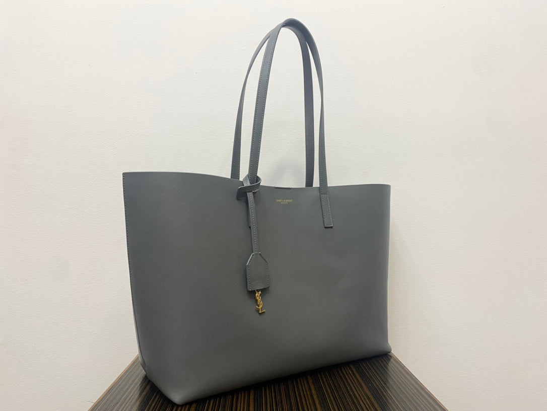 Saint Laurent Grey Leather Shopping Tote Bag