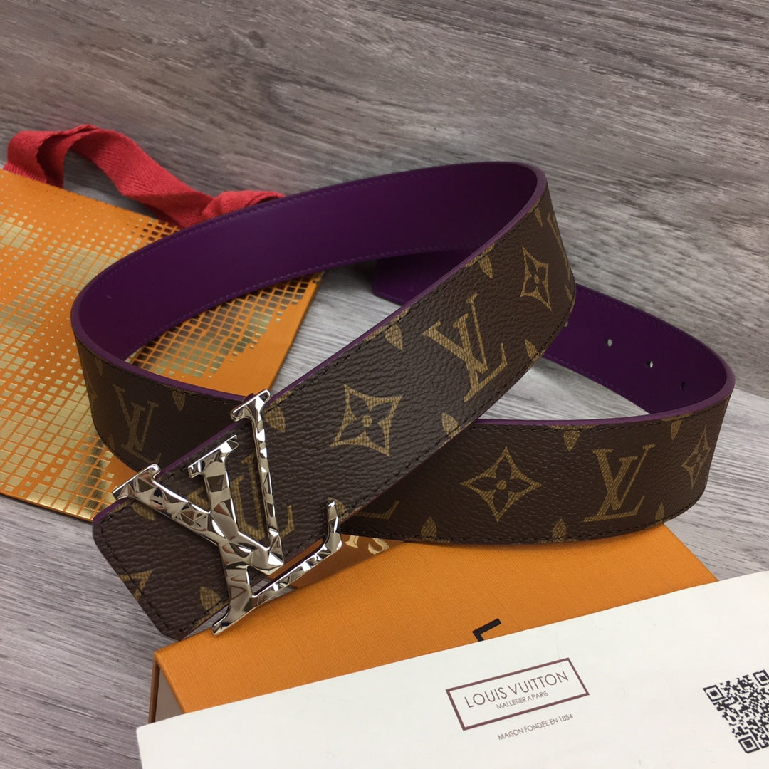 Louis Vuitton Monogram Canvas Belt with Silver-Tone LV Initials Buckle, Brown and Purple