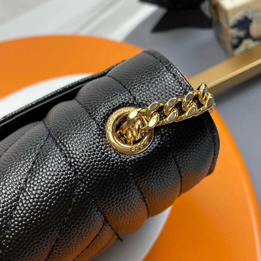 Saint Laurent Cassandre Quilted Leather Flap Shoulder Bag in Black