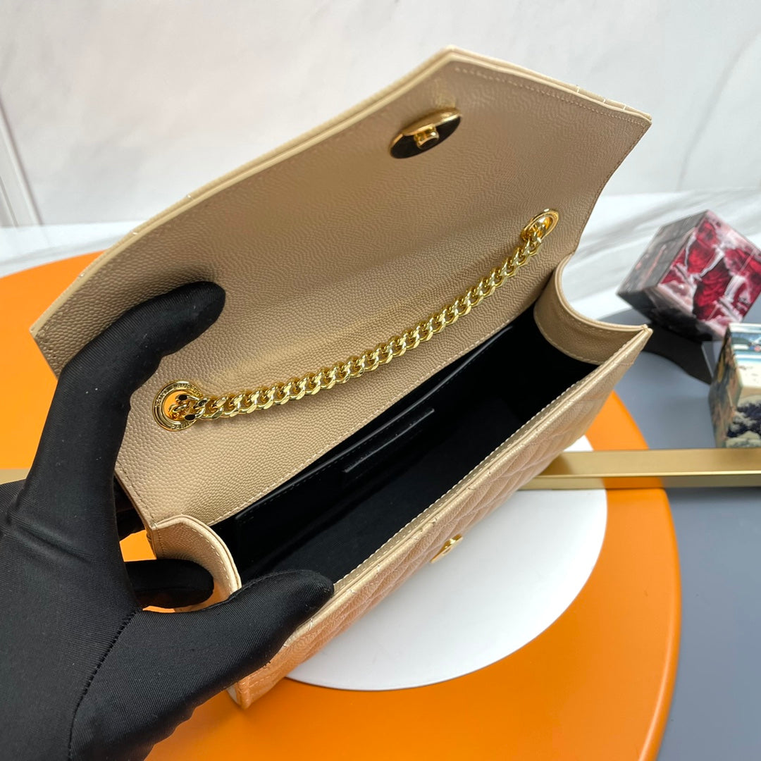 Saint Laurent Envelope Bag in Beige Quilted Leather with Gold-Tone Chain
