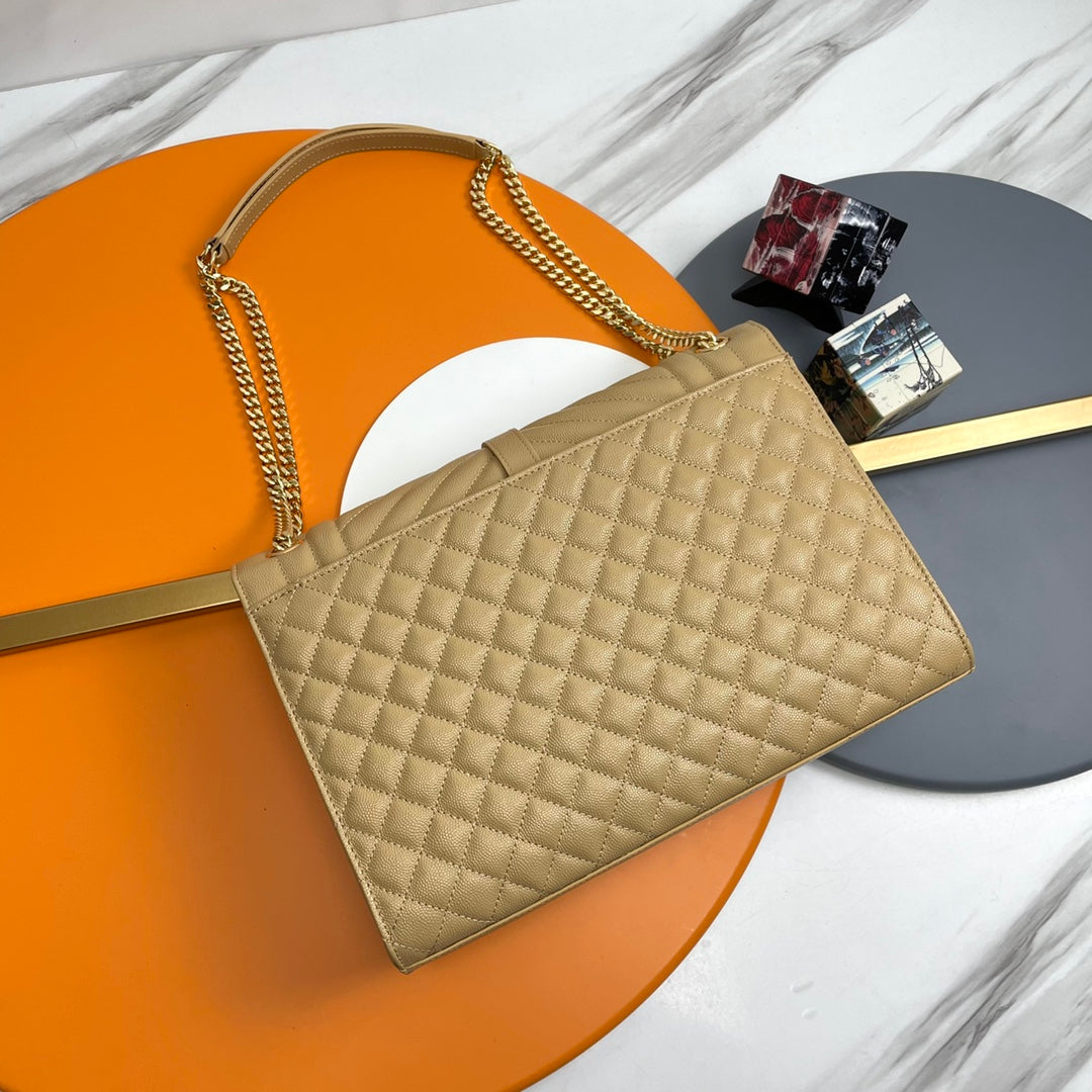 Saint Laurent Envelope Medium Bag in Mix Matelassé Grain de Poudre Leather - Beige