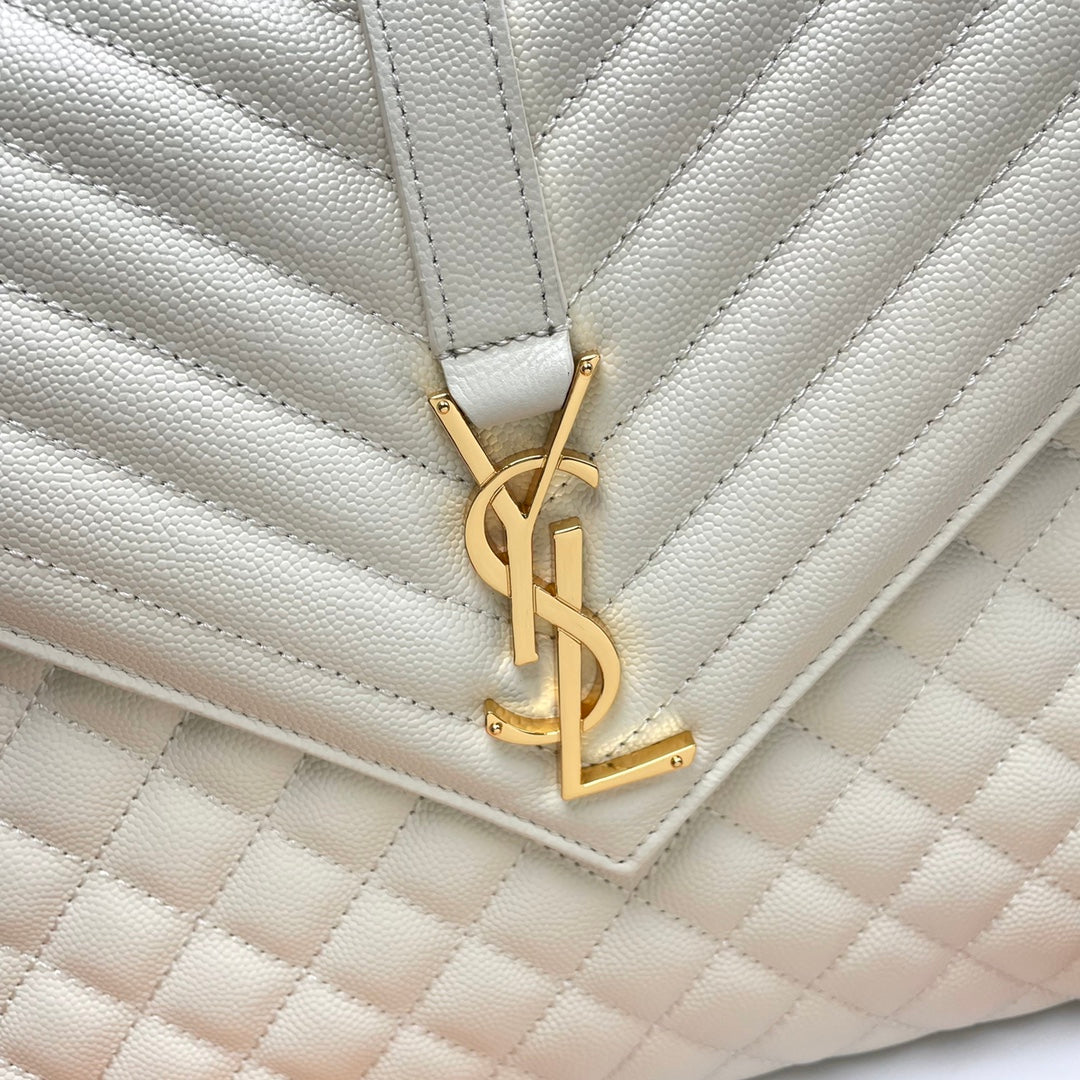 Saint Laurent Envelope Medium Bag in Quilted Leather - White/Gold
