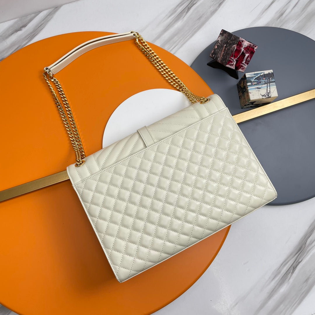 Saint Laurent Envelope Medium Bag in Quilted Leather - White/Gold