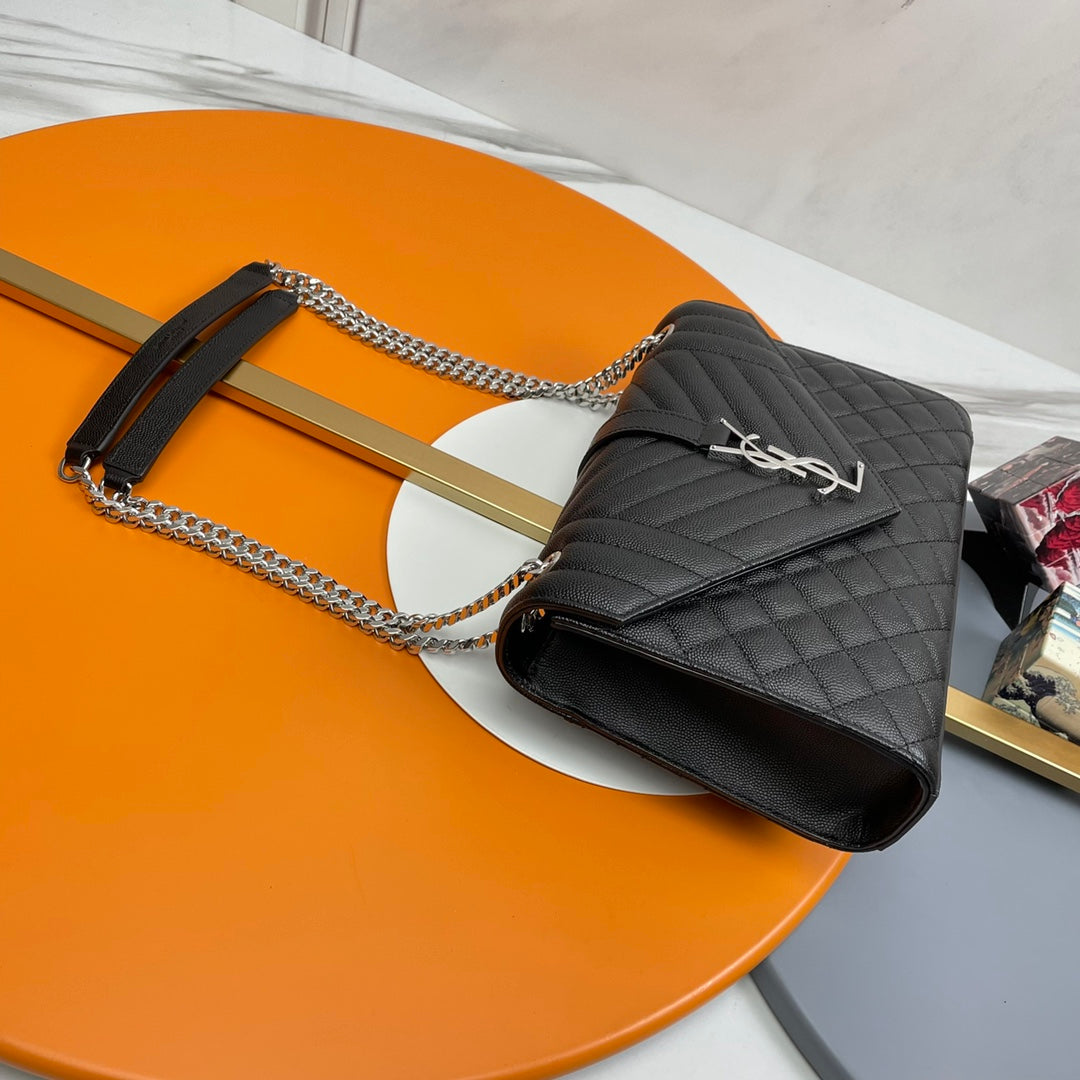 Saint Laurent Medium Envelope Bag in Black Quilted Leather