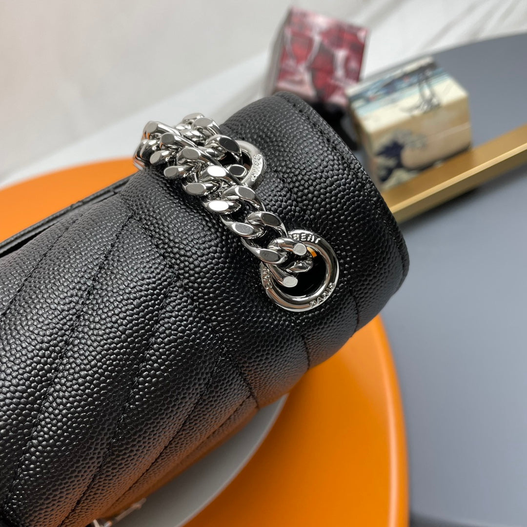 Saint Laurent Medium Envelope Bag in Black Quilted Leather
