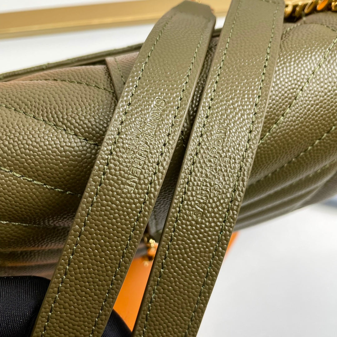 Saint Laurent Envelope Medium Quilted Leather Shoulder Bag - Olive Green