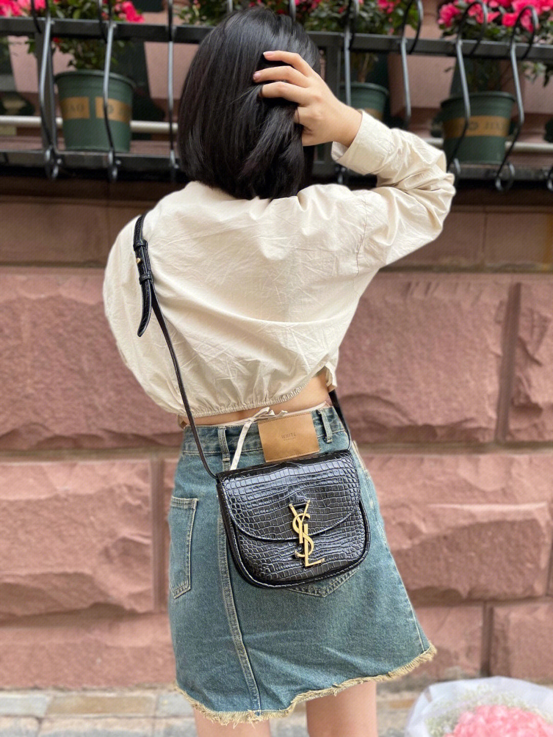 Saint Laurent Small Kaia Crossbody Bag - Black Crocodile-Embossed Leather
