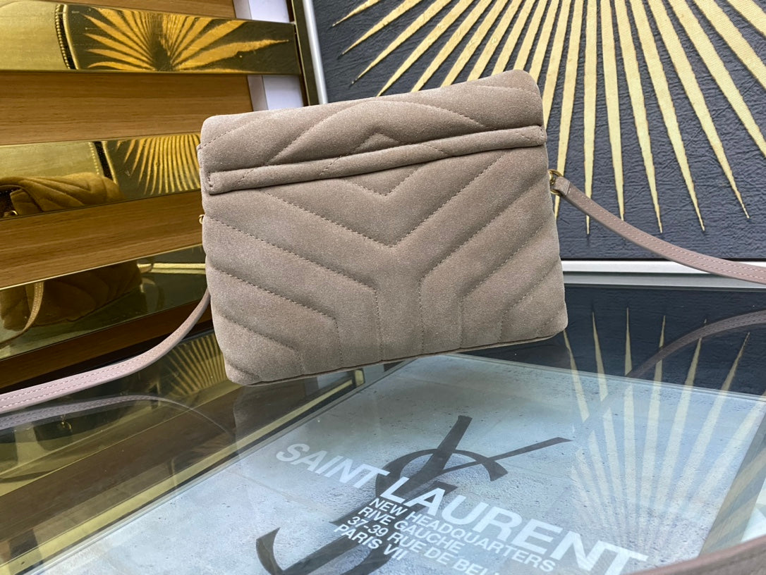 Saint Laurent Loulou Toy Bag in Matelassé Suede - Taupe