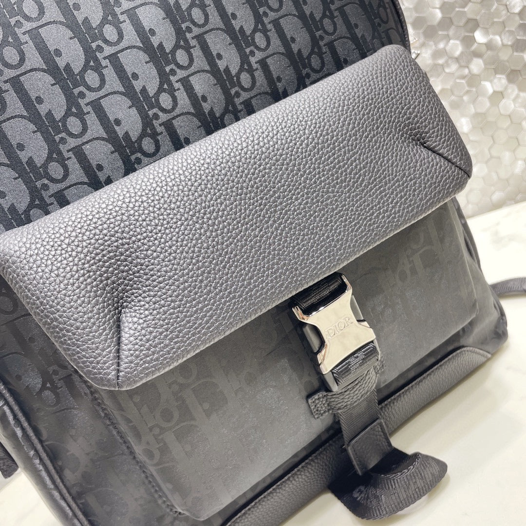 Christian Dior Oblique Jacquard and Black Leather Backpack