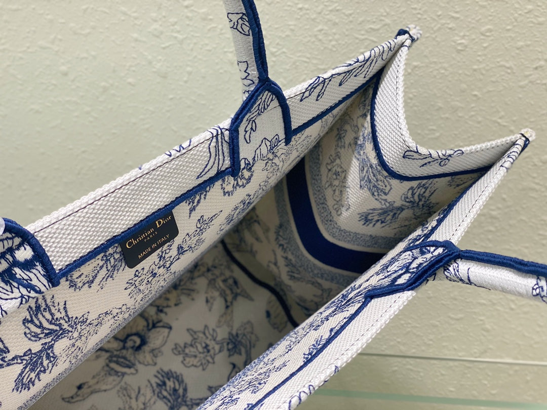 Christian Dior Medium Book Tote - Blue Toile de Jouy Embroidery