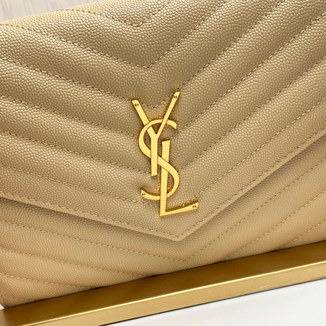 Saint Laurent Monogram Quilted Leather Clutch with Wristlet - Beige