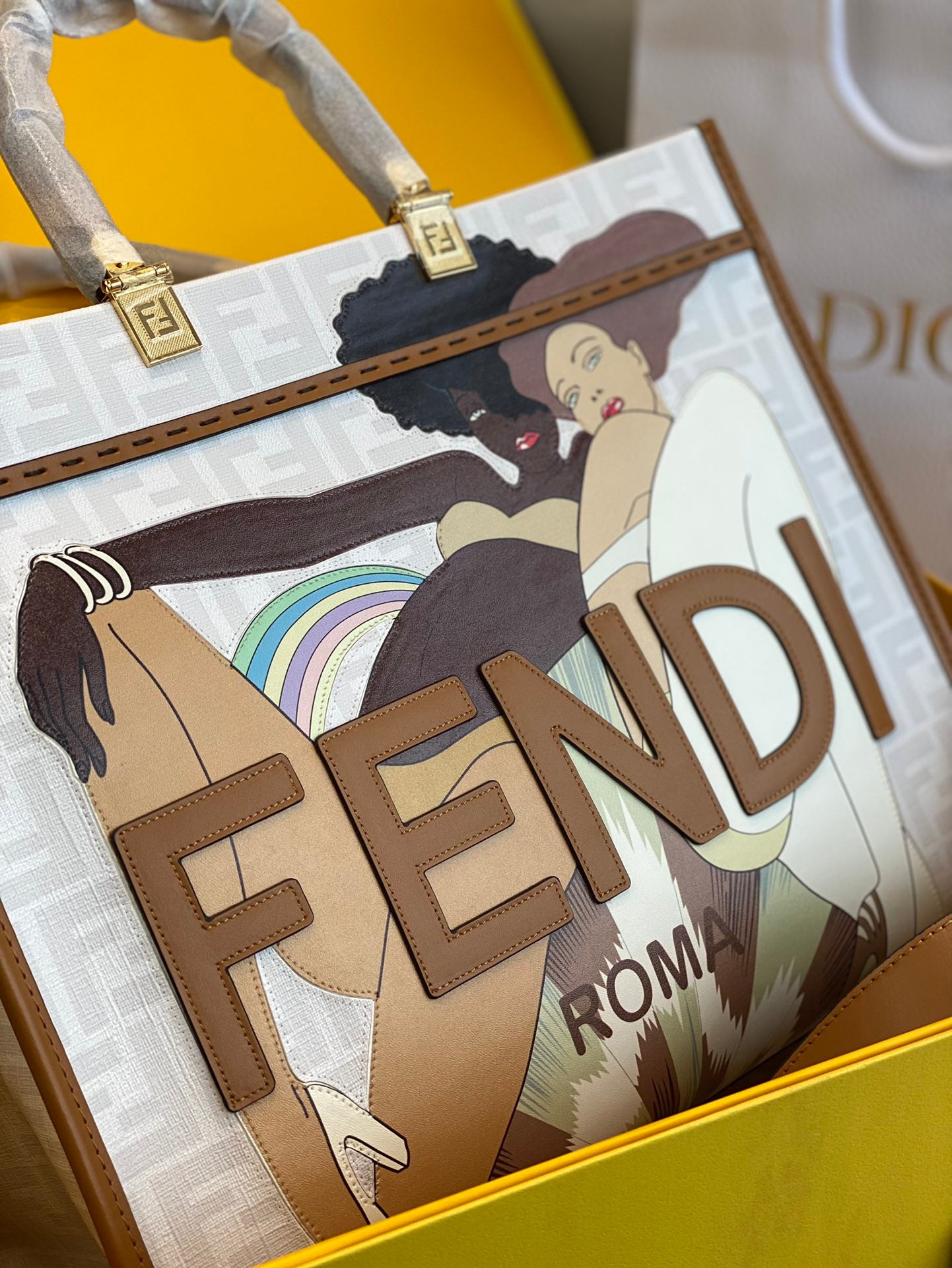 Fendi Antonio Lopez Sunshine Shopper Large Tote Bag - Multicolor Leather