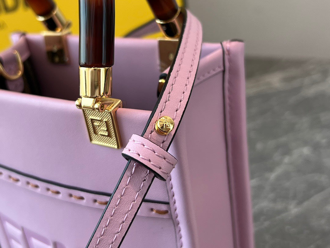 Fendi Mini Sunshine Shopper Bag in Lilac Leather with Tortoiseshell Handles