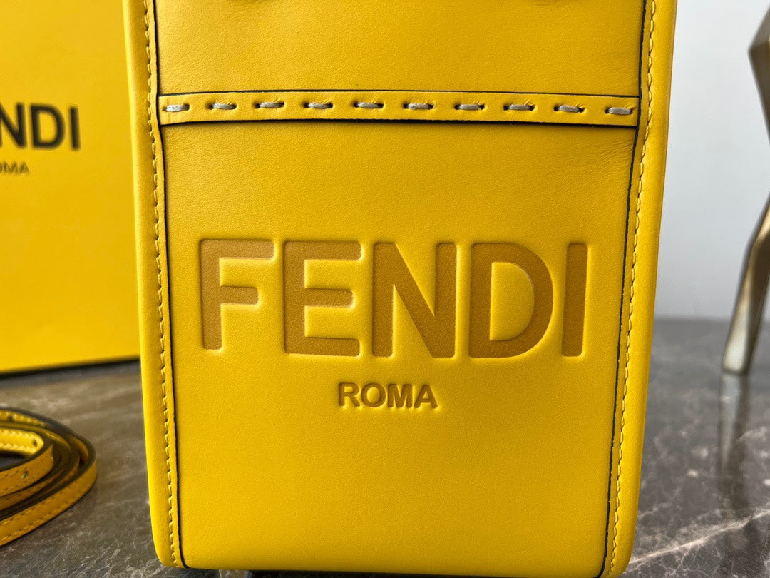 Fendi Mini Sunshine Shopper Bag - Yellow Leather Tote with Tortoiseshell Handles
