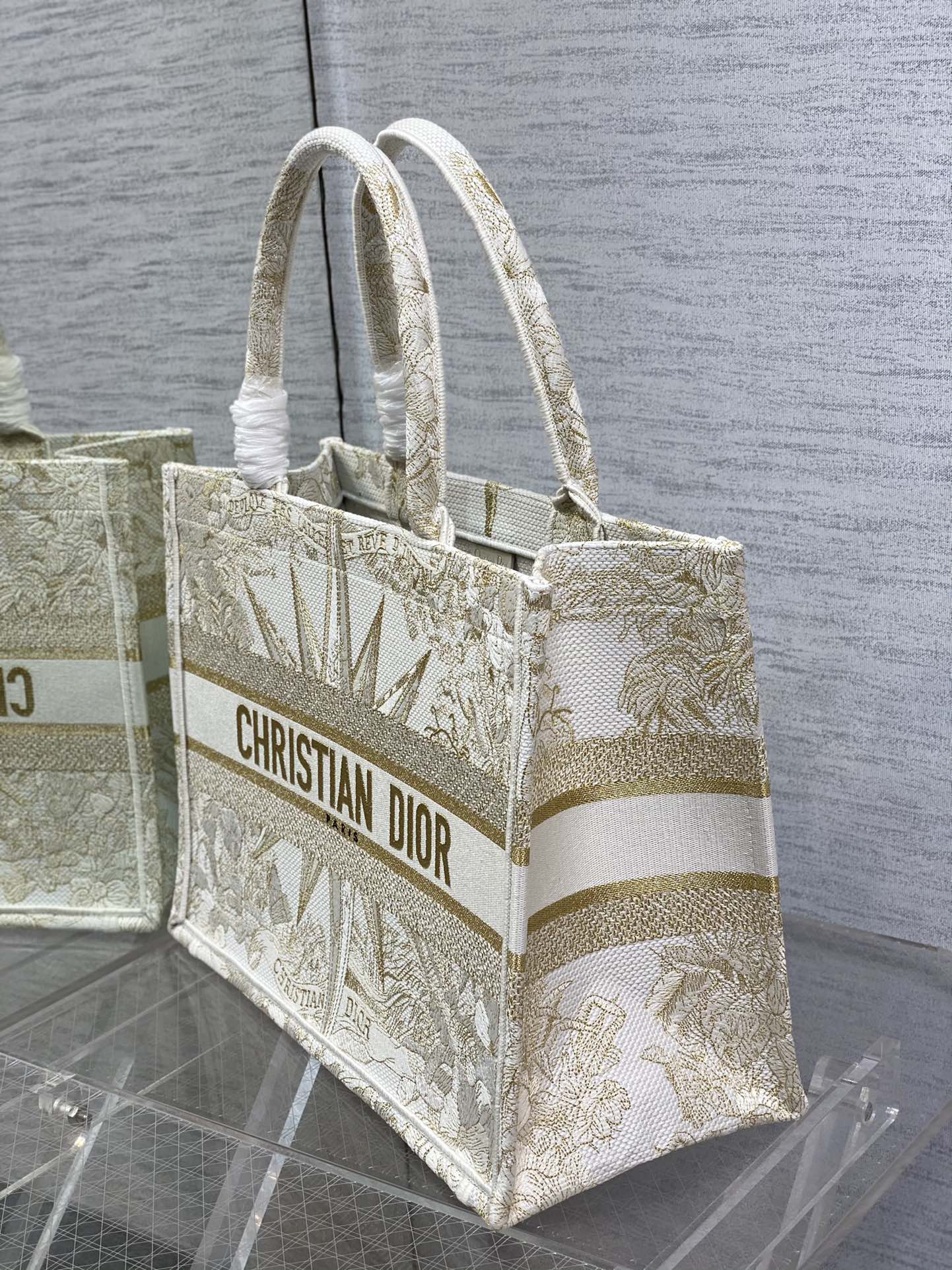 Christian Dior Medium Book Tote - White and Gold Constellation Embroidery