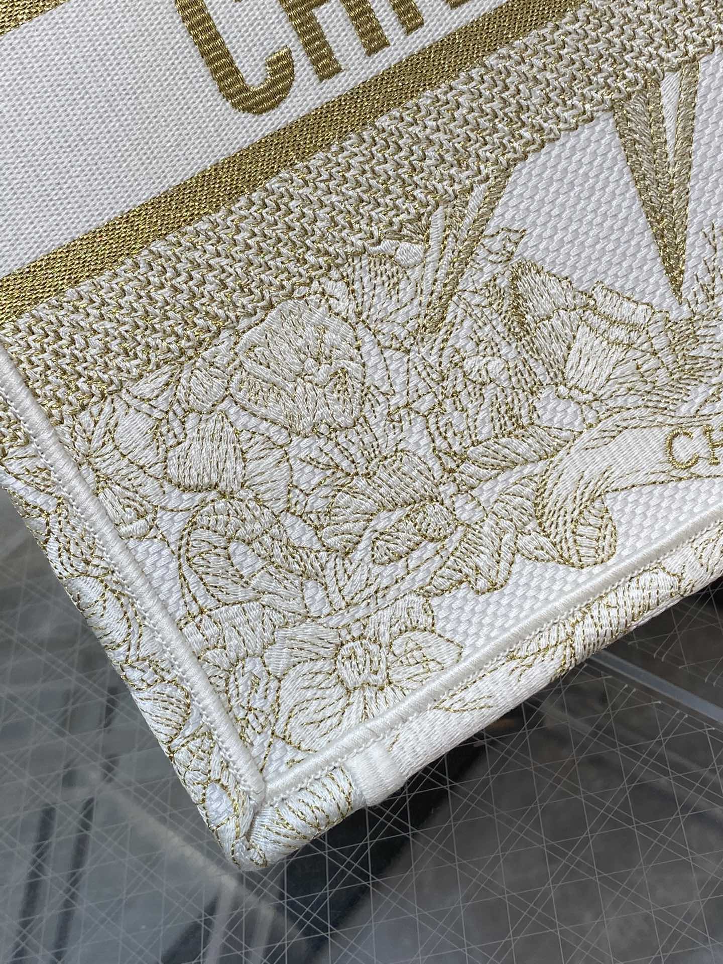 Christian Dior Medium Book Tote - White and Gold Constellation Embroidery