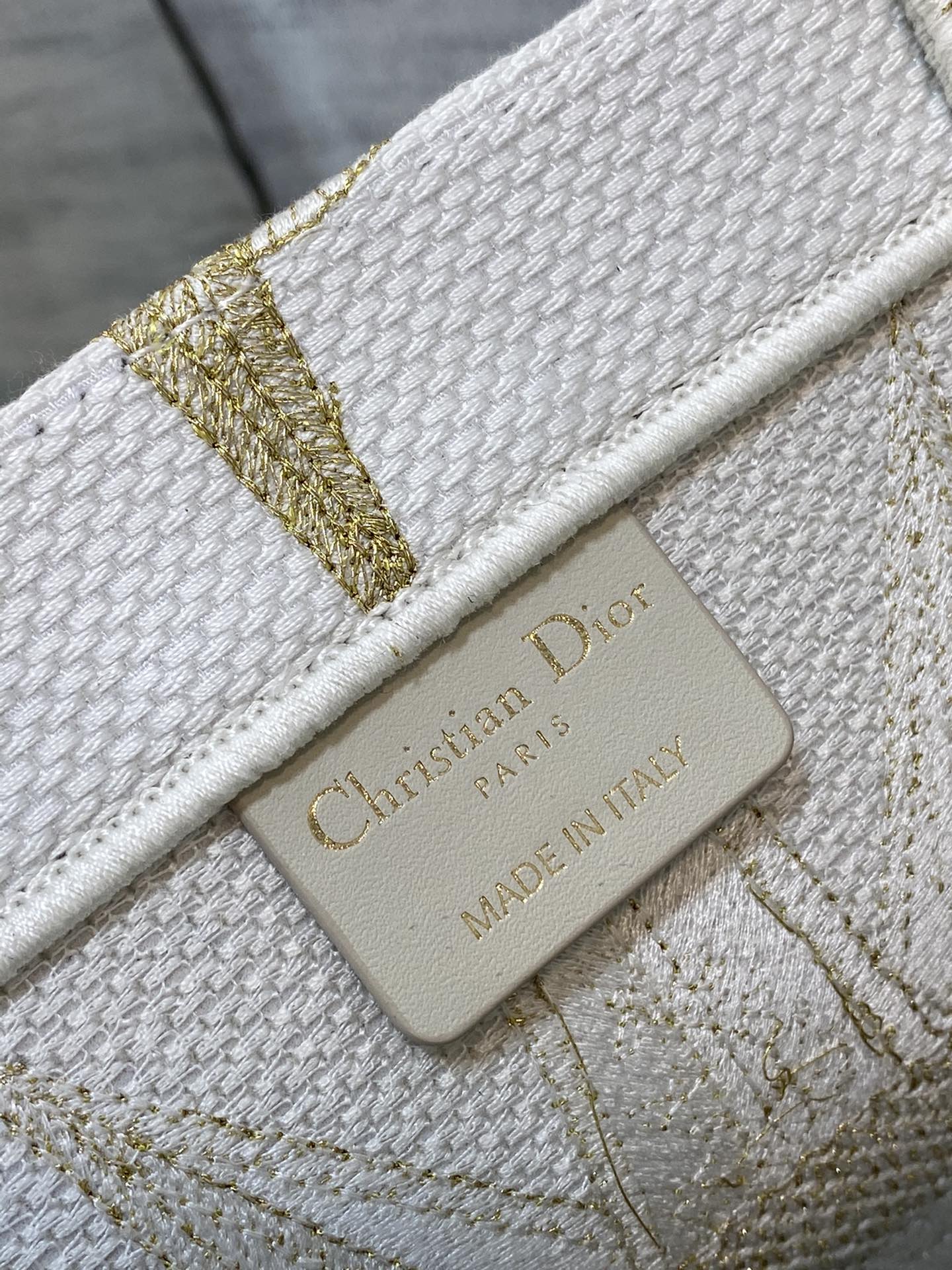 Christian Dior Medium Book Tote - White and Gold Constellation Embroidery