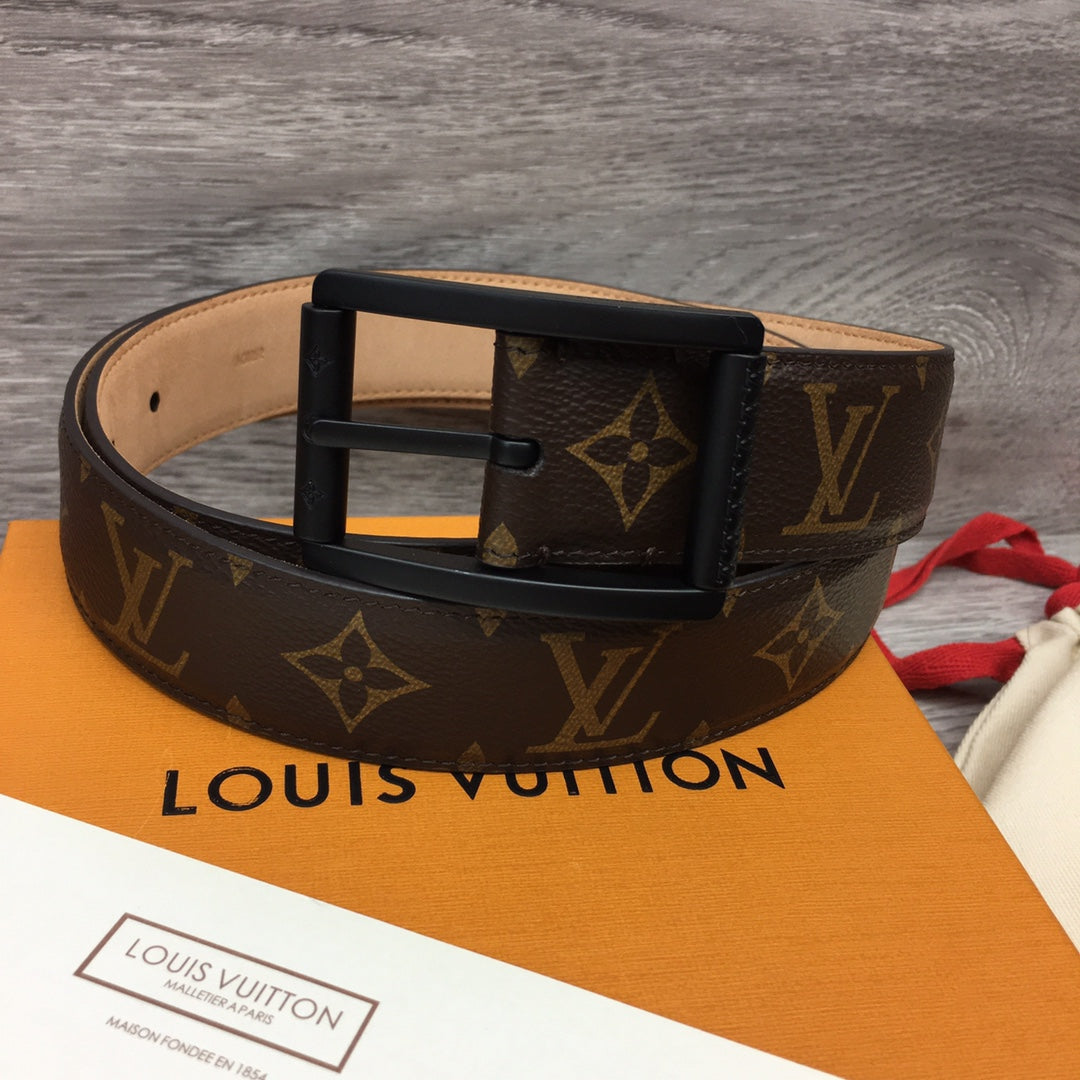 Louis Vuitton Monogram Canvas Belt with Matte Black Frame Buckle - Brown Luxury Men's Leather Belt
