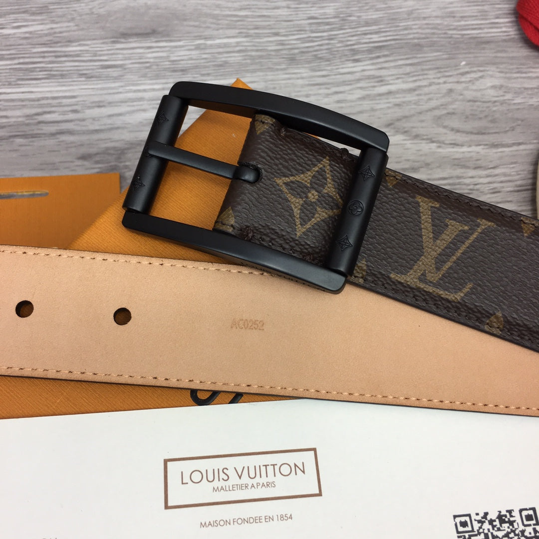 Louis Vuitton Monogram Canvas Belt with Matte Black Frame Buckle - Brown Luxury Men's Leather Belt