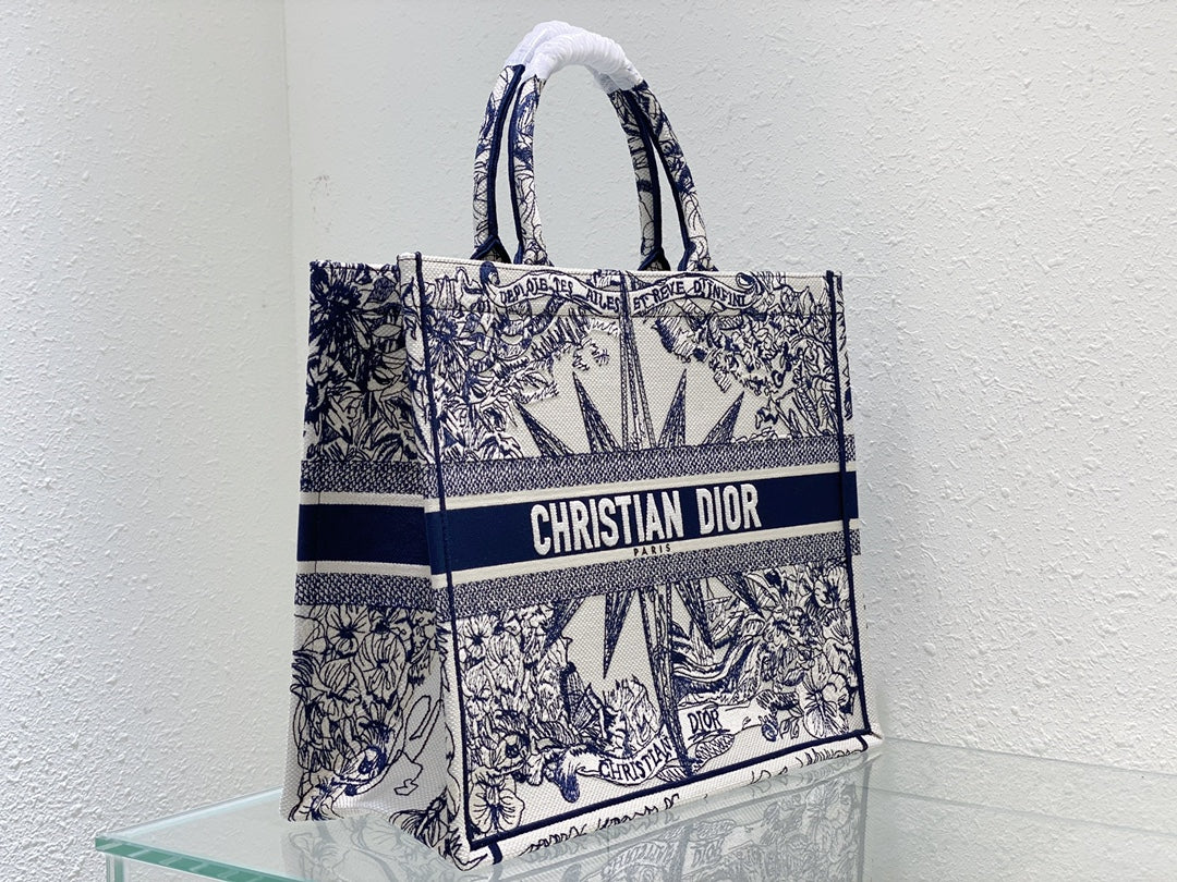 Christian Dior Large Book Tote Blue and White Constellation Embroidery Bag