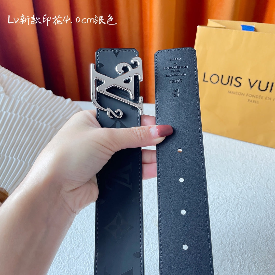 Louis Vuitton LV Monogram Eclipse 40mm Belt with Silver-Tone Initial Buckle, Black/Grey