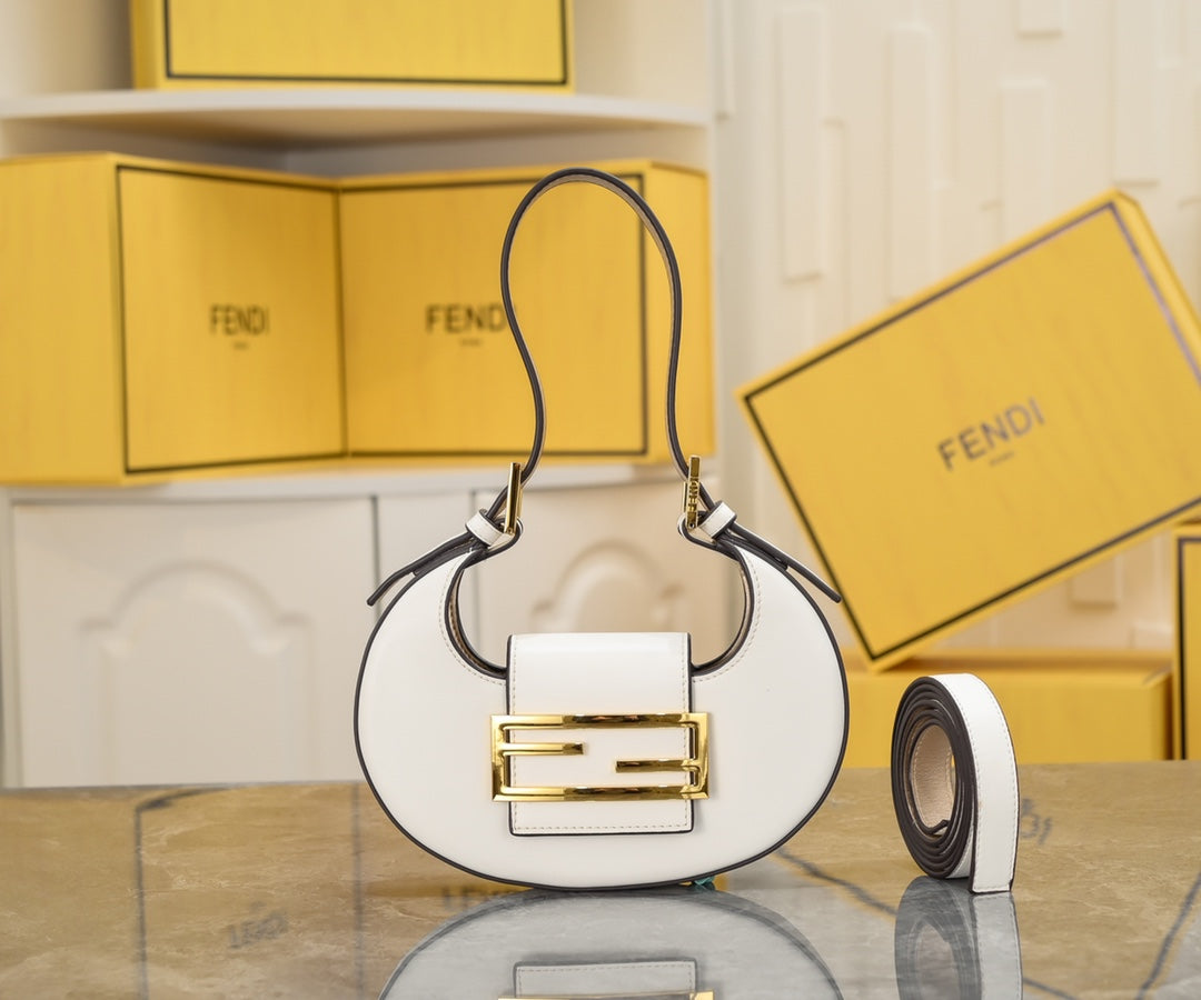 Fendi C'mon Small White Leather Bag - Women's Luxury Shoulder Crossbody Bag