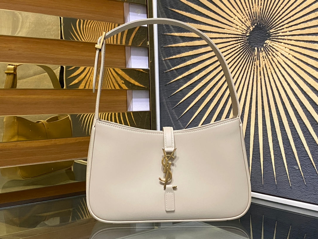Saint Laurent Le 5 à 7 Leather Hobo Bag in Beige