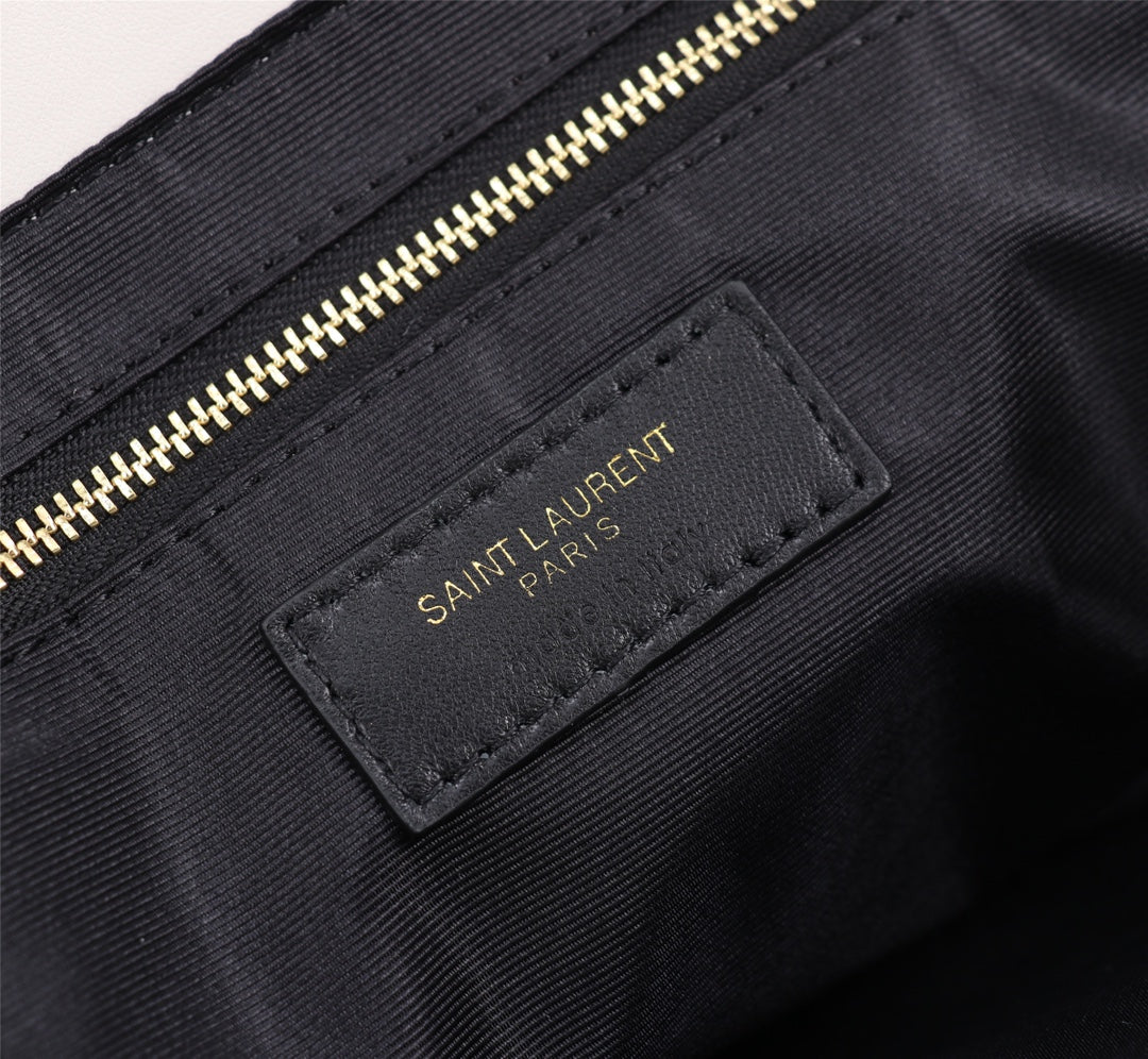 Saint Laurent Icare Maxi Shopping Bag - White Quilted Leather Tote with Gold YSL Logo