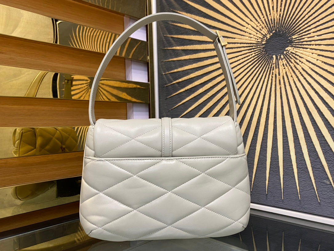 Saint Laurent Le 5 à 7 Soft Hobo Bag in Quilted Leather - White