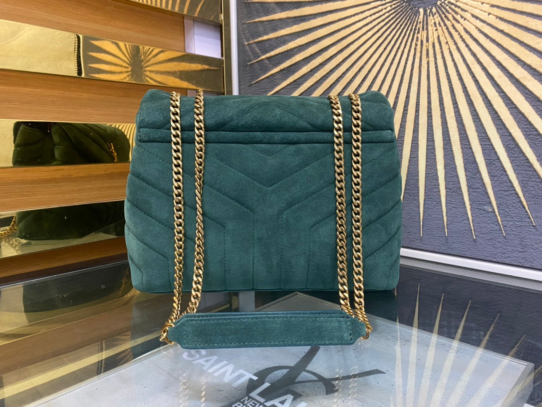 Saint Laurent Small Loulou Shoulder Bag in Quilted Green Suede