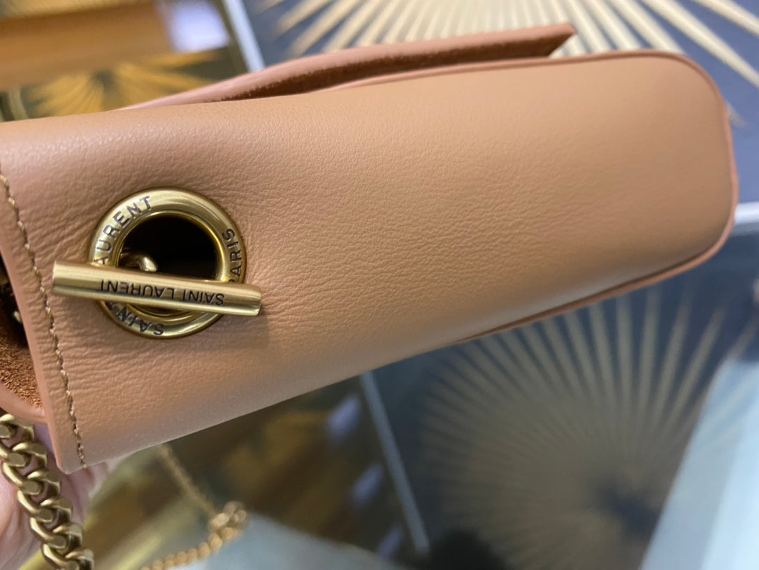 Saint Laurent YSL Small Kate Monogram Shoulder Bag in Tan Leather and Suede