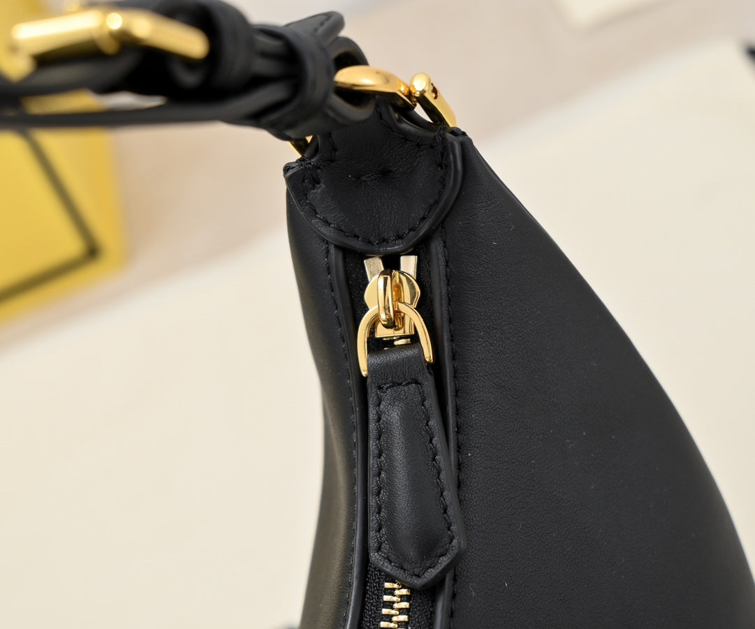 Fendi Fendigraphy Small Black Leather Hobo Bag