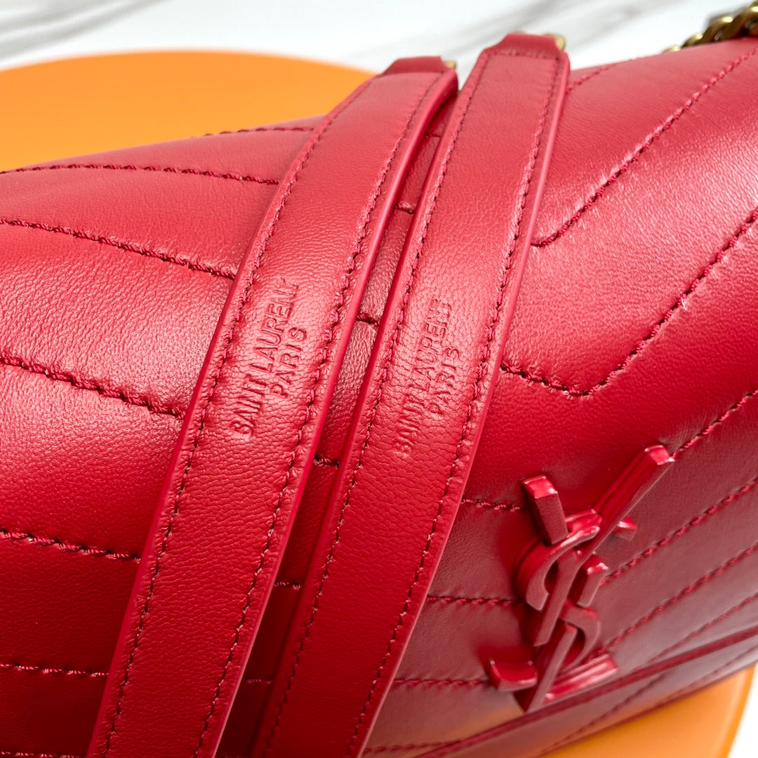 Saint Laurent Niki Medium Quilted Red Leather Shoulder Bag with Gold Hardware